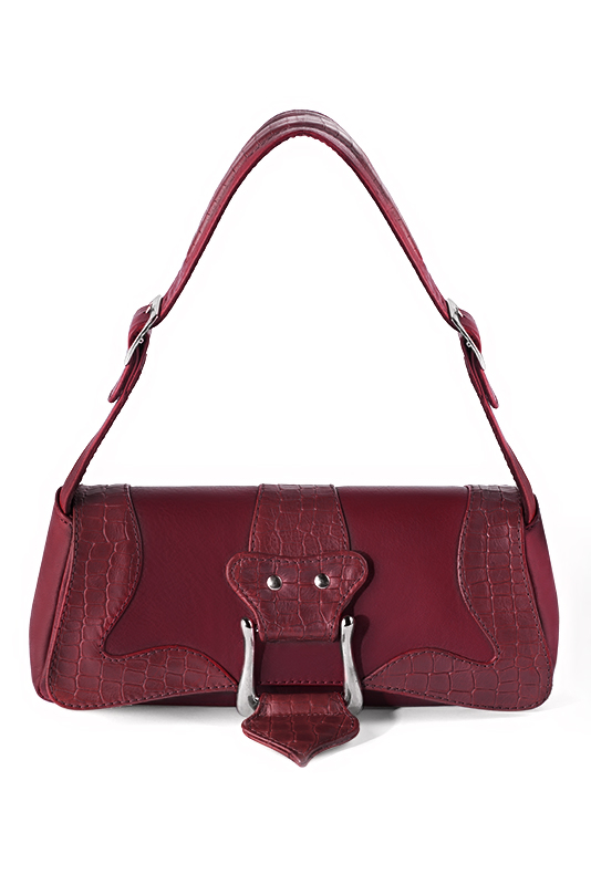 Burgundy red women's dress handbag, matching pumps and belts. Top view - Florence KOOIJMAN